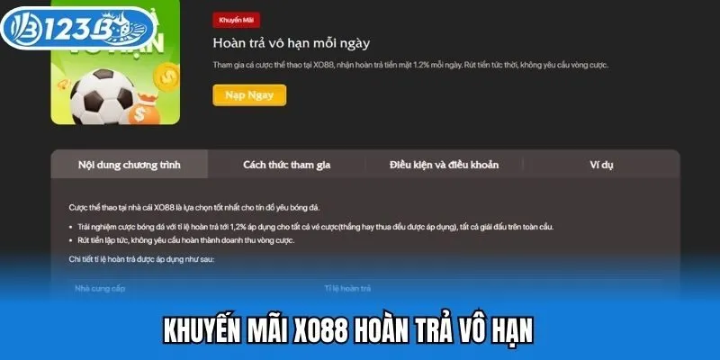 Khuyến mãi Xo88 hoàn trả vô hạn